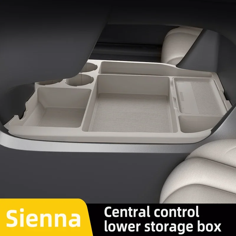 For Toyota Sienna 2nd Gen 2024 Lower Center Console Storage Box, Custom Silicone Organizer Tray, Anti-Slip Cup Holder Mat Car