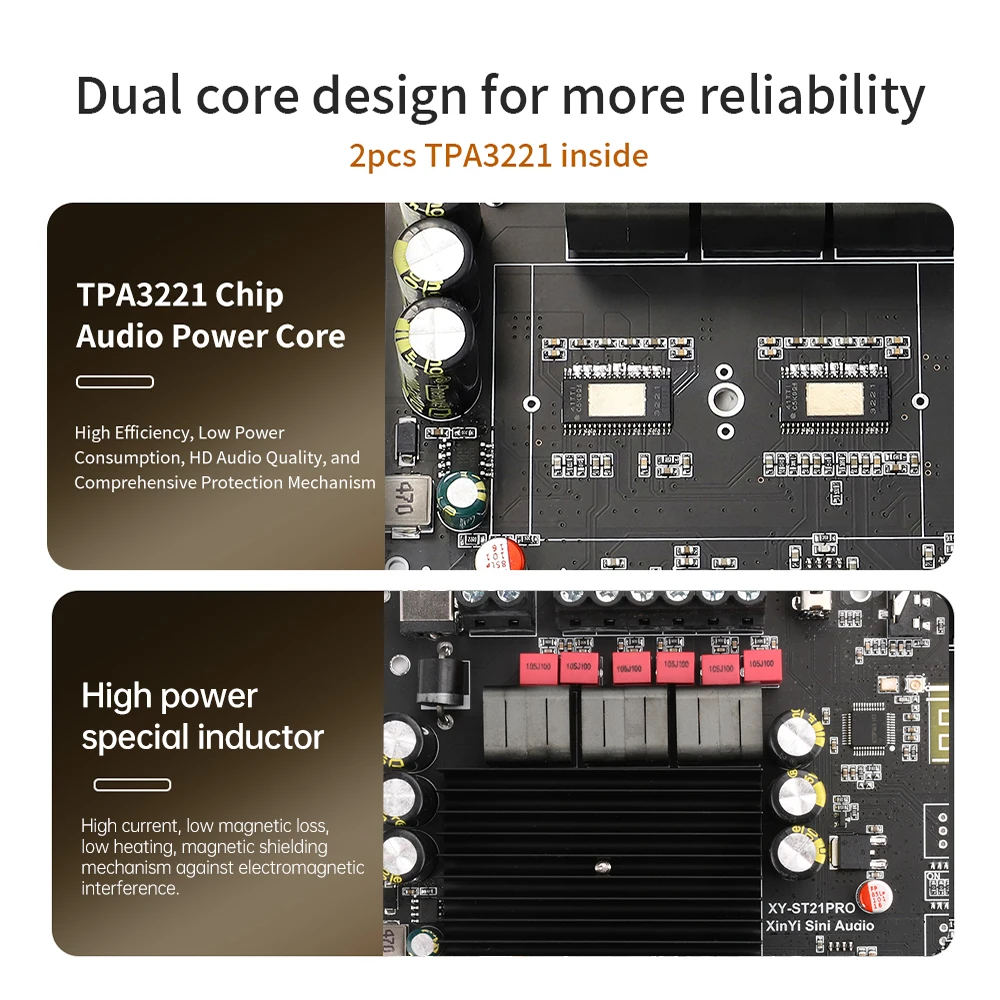 DC12-30V BT5.2 Power Amplifier Board 2.1 Channel 100W+100W Left Right Channels 200W Subwoofer Dual TPA3221 Chip