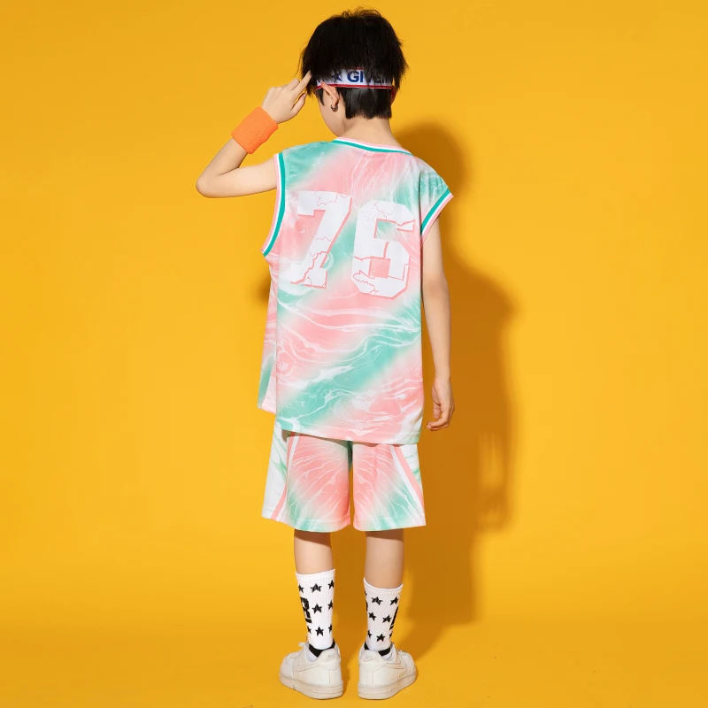 T-shirt et short de basket-ball en fibre trempée pour garçons, vêtements de danse jazz pour enfants, vêtements de sport à séchage rapide, streetwear à la mode, hip hop