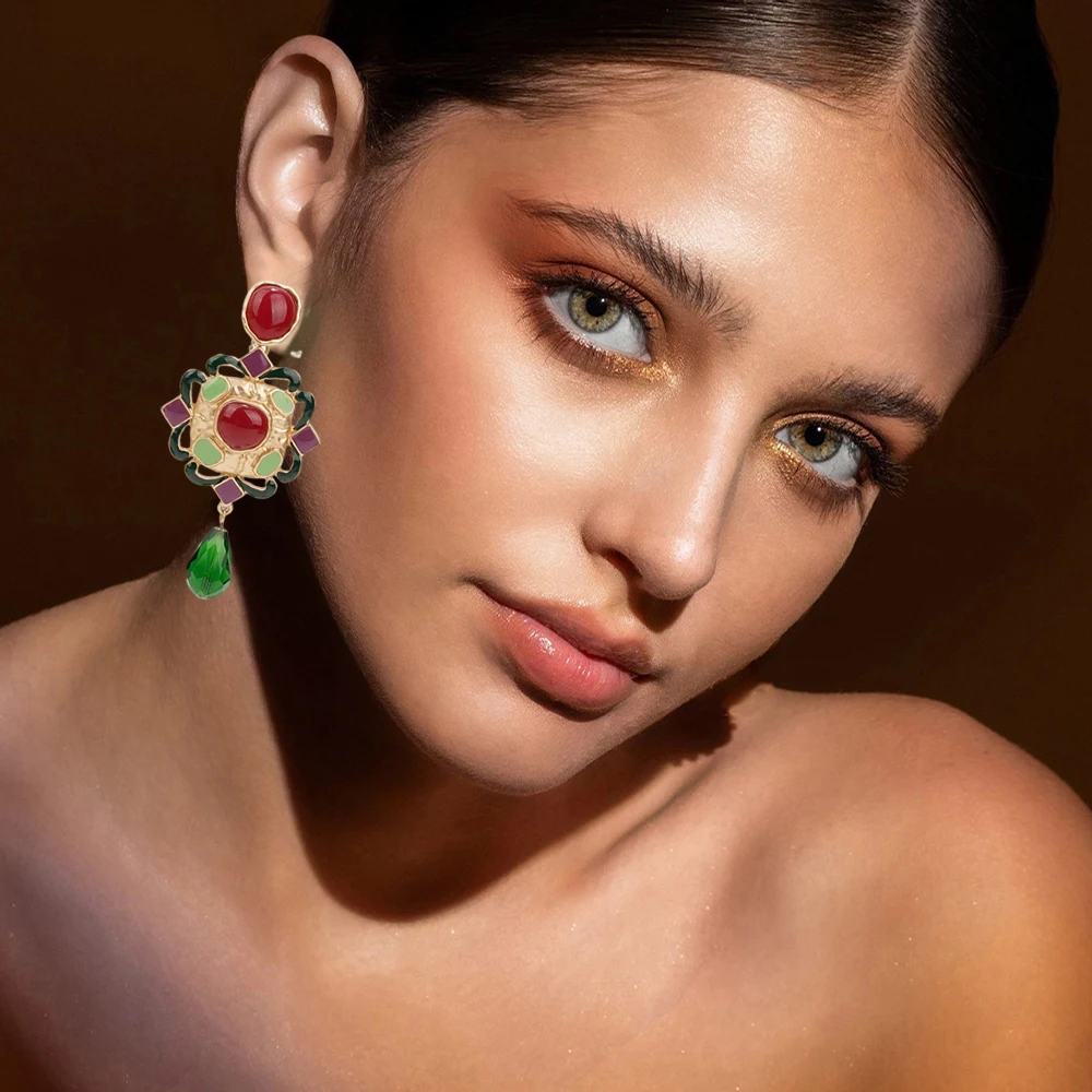 

Trendy Gold Color Drop Earrings Enamel Flower 2024 Fashion Hanging Women Jewelry Girls Party Gift
