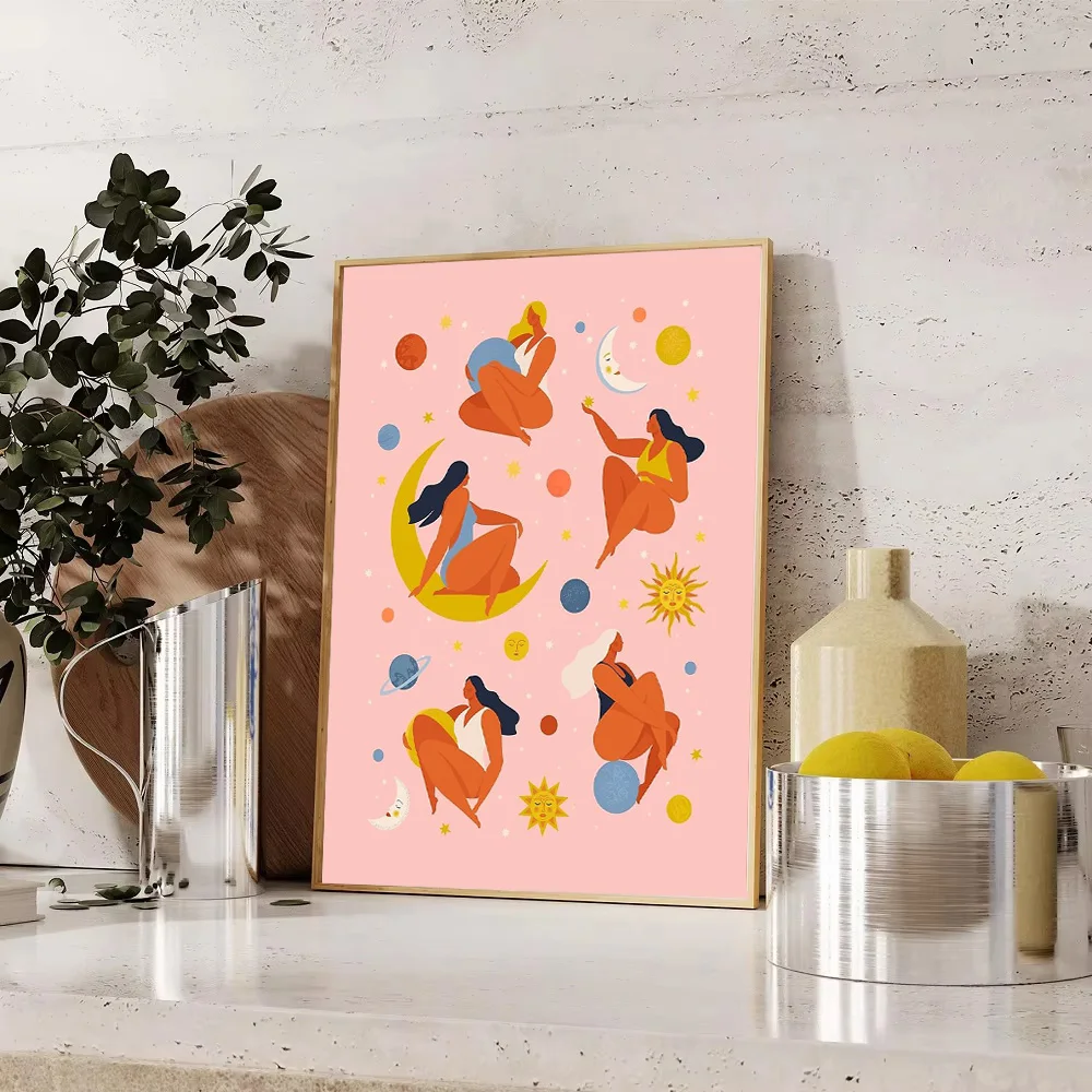 Boho Wall ArtAbstract Human Figure CanvasMinimalist Portrait DecorModern Art PrintLiving Room AestheticNude Figure IllustrationS