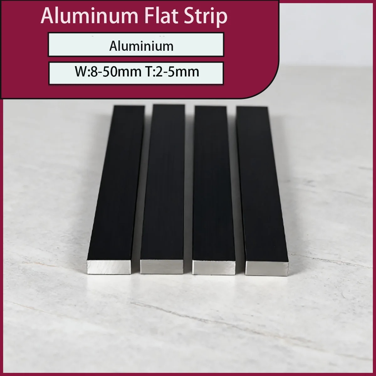 2-5mm Thick Solid Black Aluminum Flat Strip -8-50mm Width Decorative Skirting Board Metal Strip for Home Decoration & Renovation