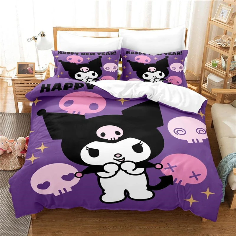 Imagem -03 - Capa de Edredão Sanrio Cartoon para Adolescentes e Adultos Hello Kitty Cinnamoroll Kuromi Conjunto de Cama Tamanho Simples e Duplo Decoração do Quarto Presentes Infantis