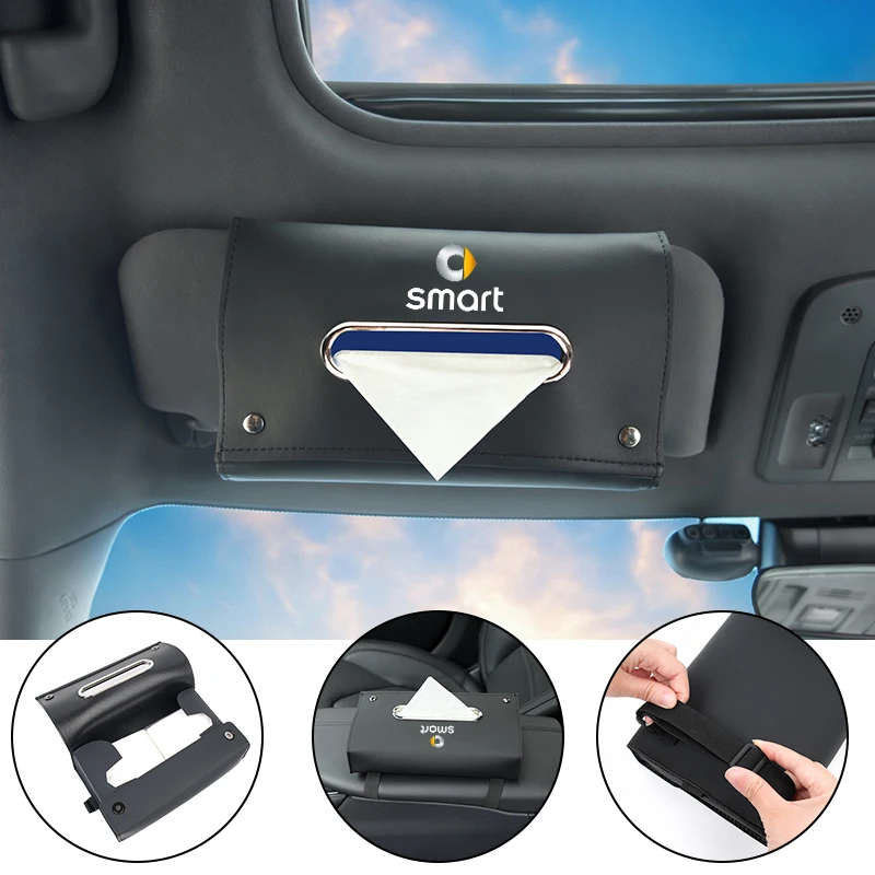 Car Tissue Box Armrest Paper Napkin Storage Bag Accessories For Smart Fortwo 451 450 453 Forfour EQ Cabrio Crossblade