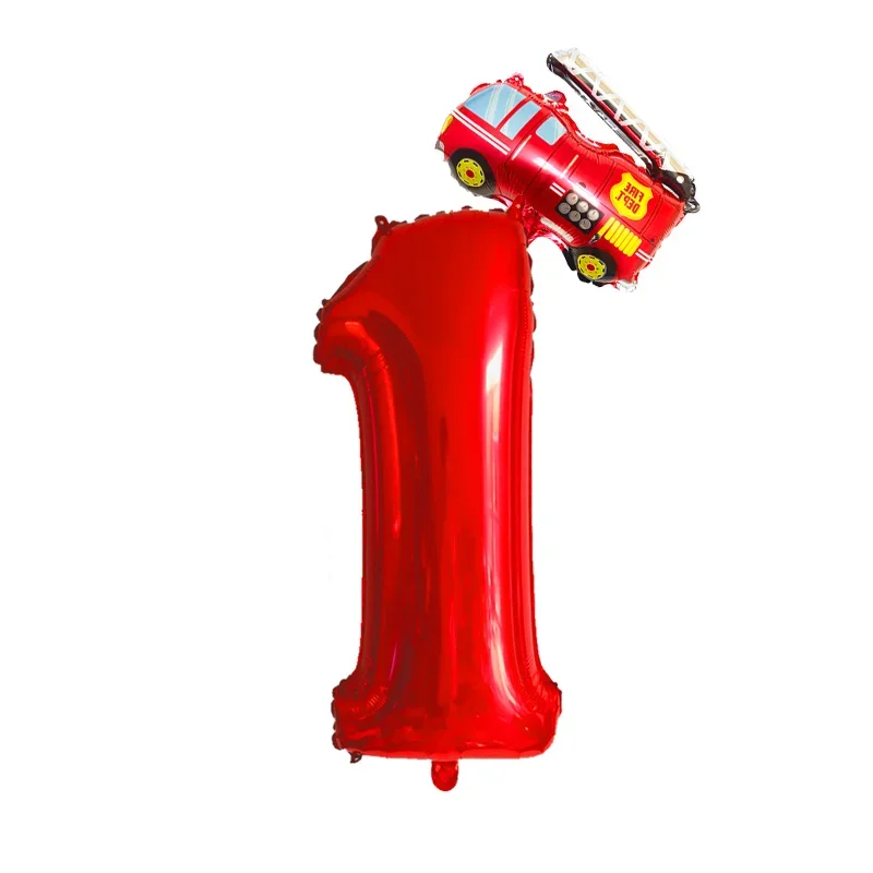 2pcs 32inch Red Number Balloons Mini Fire Truck Foil Balloons 1 2 3 4 5 6 7 8 9 Years Birthday Party Decora Baby shower Kids Toy