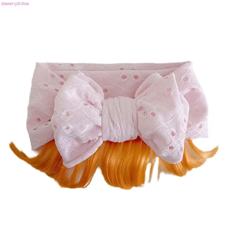 D0JC Newborns Breathable Bowknot Headband Faux Hair Bangs Soft Baby Headband Comfortable & Stylish Accessory for Baby