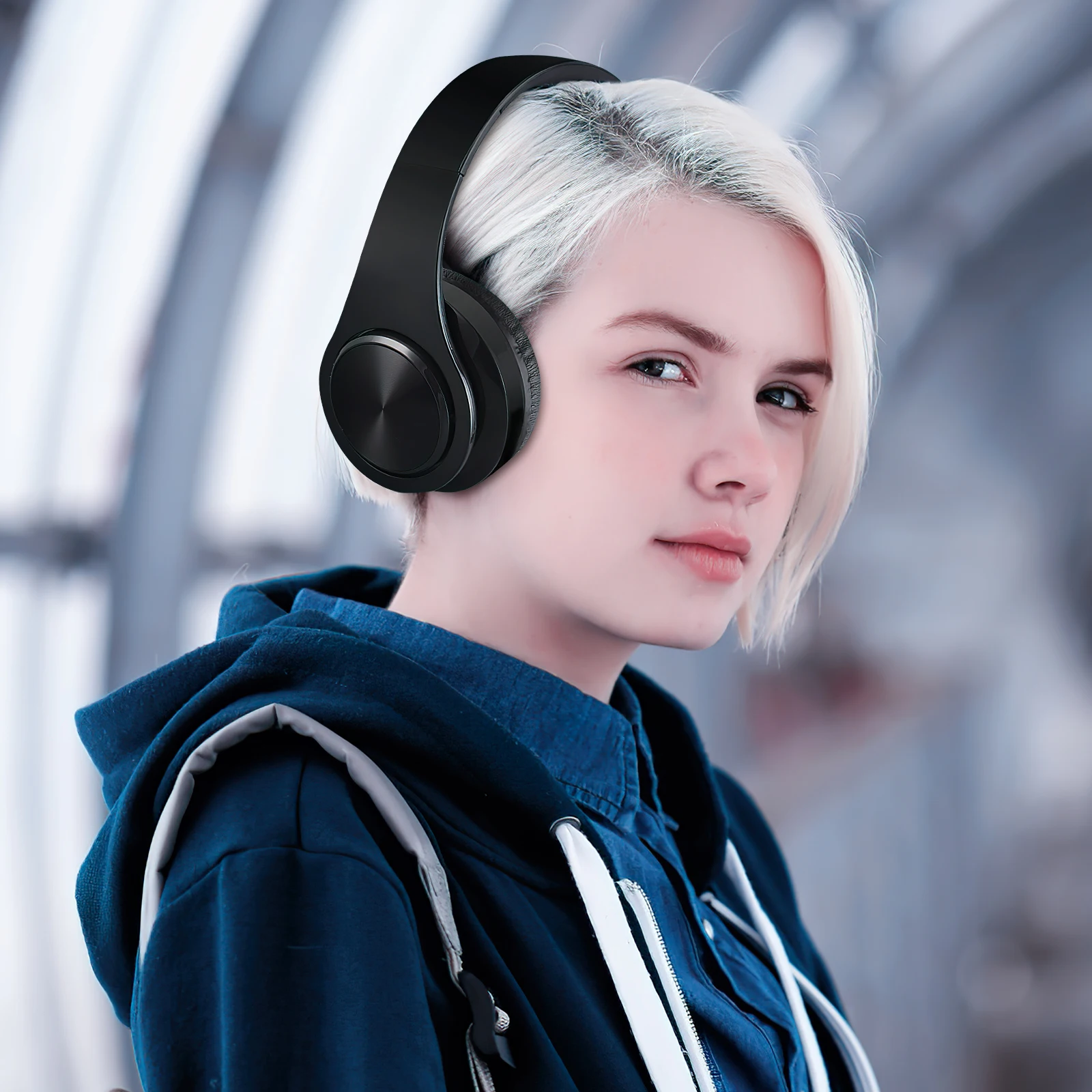 

Earphone Headset Wireless Bluetooht Headphone over Black Stereo Sport Headphones