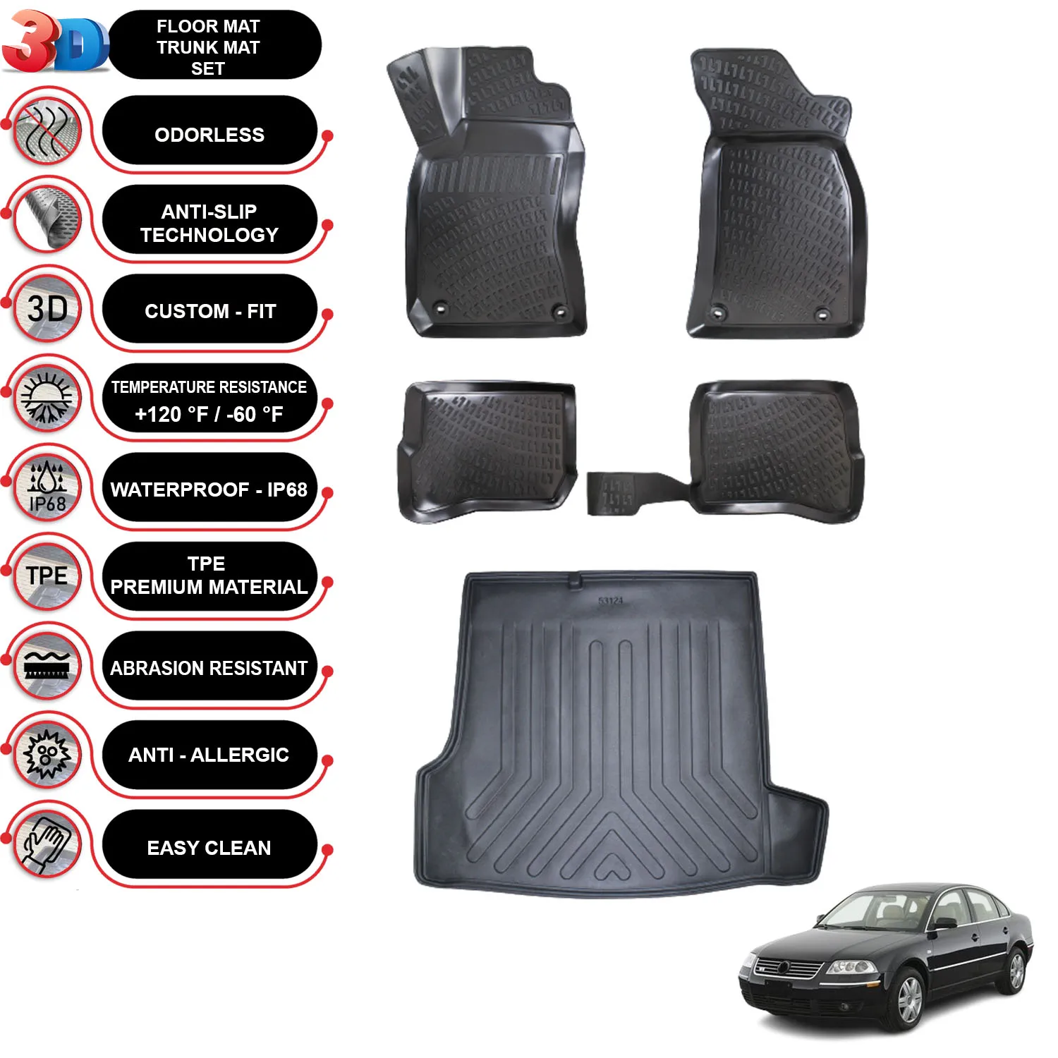 

Volkswagen Passat B5 - (1996-2005) - Floor Mats + Cargo Trunk Liner - SET