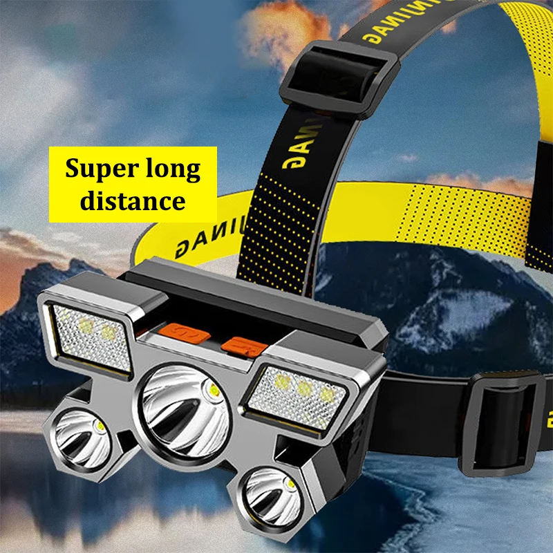 Powerful Rechargeable Head Flashlight for Fishing Led Headlamp Camping Headlights Hunting Torch Hiking Front Lanterns