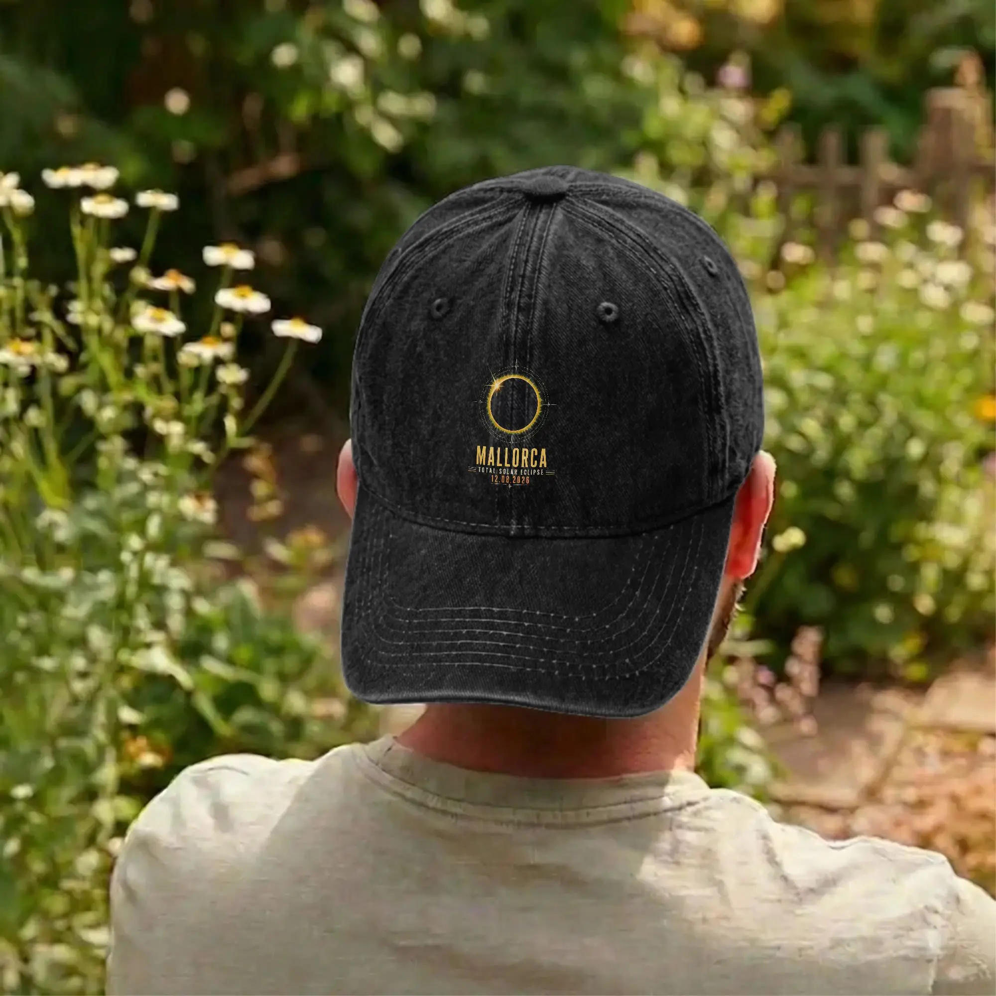 Mallorca Total Solar Eclipse 2026 Baseball Caps Unstructured Unisex Minimale Goldkorona Distressed Headwear  Adjustable Fit Hats