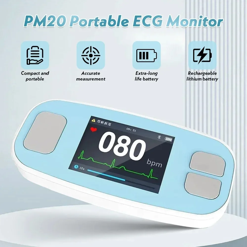 ECG PM20 Digital ECG Holter Monitor Bluetooth App EKG Monitor de ritmo cardíaco inalámbrico ECG Máquina portátil 6 derivaciones EKG Máquina
