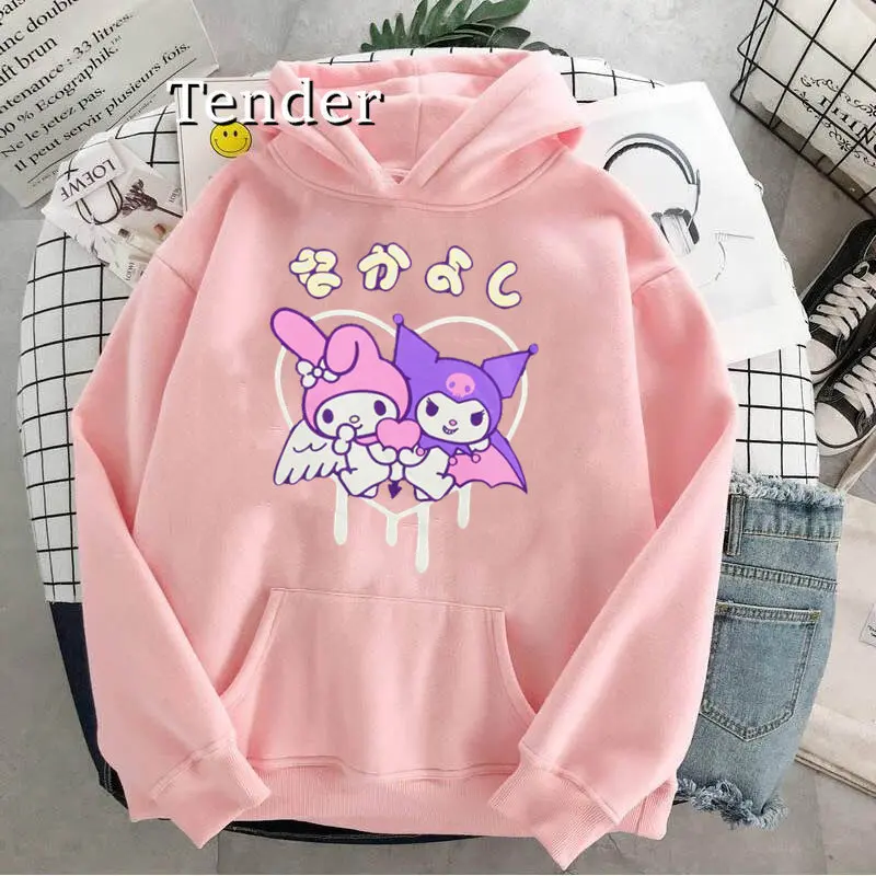 Japanese Streetwear Kuromi Anime Hoodies Clothes My Melody Graphic Sweatshirt Harajuku Kawaii Long Sleeve Women 2024 Top Coat