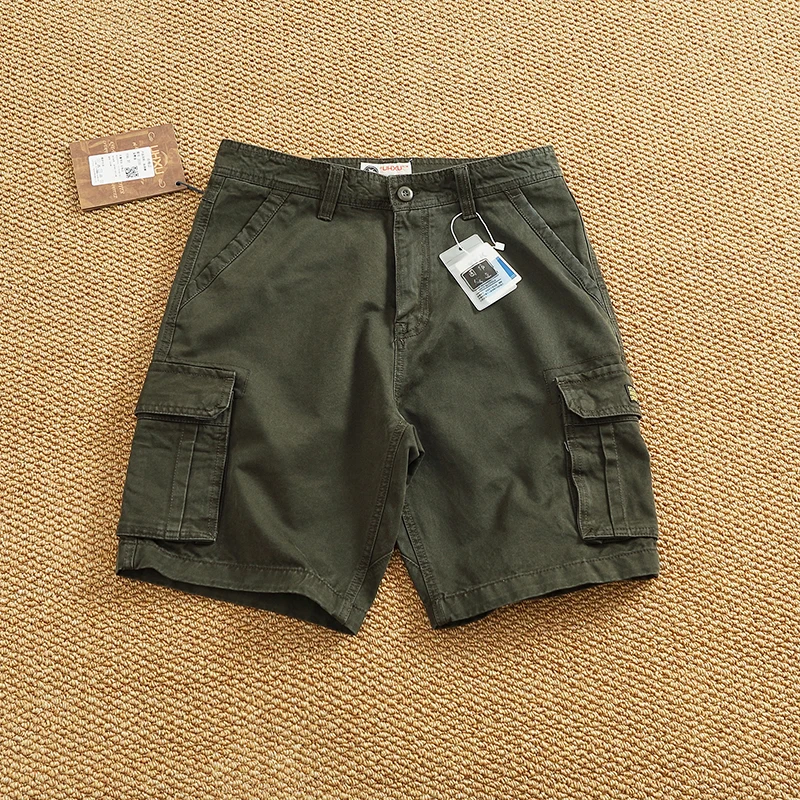 Multi-pocket Cargo Shorts Men Summer Wear Japanese Retro Cotton Heavy Loose Fashion Brand Pants Five Quarter Pants