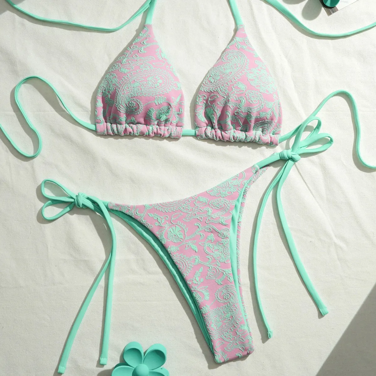 

Sexy Halter 2026 New Printed Bikini Set Women Swimsuit Two-piece Triangle Thong Swimwear Bathing Suit Women Brazilian Biquinis