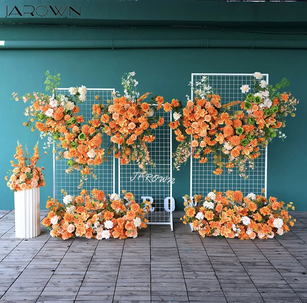 Wedding Decorations Luxury Orange White Series Rose Lily Floral Arrangement for Event Party Backdrop Decor Props Floor Flower