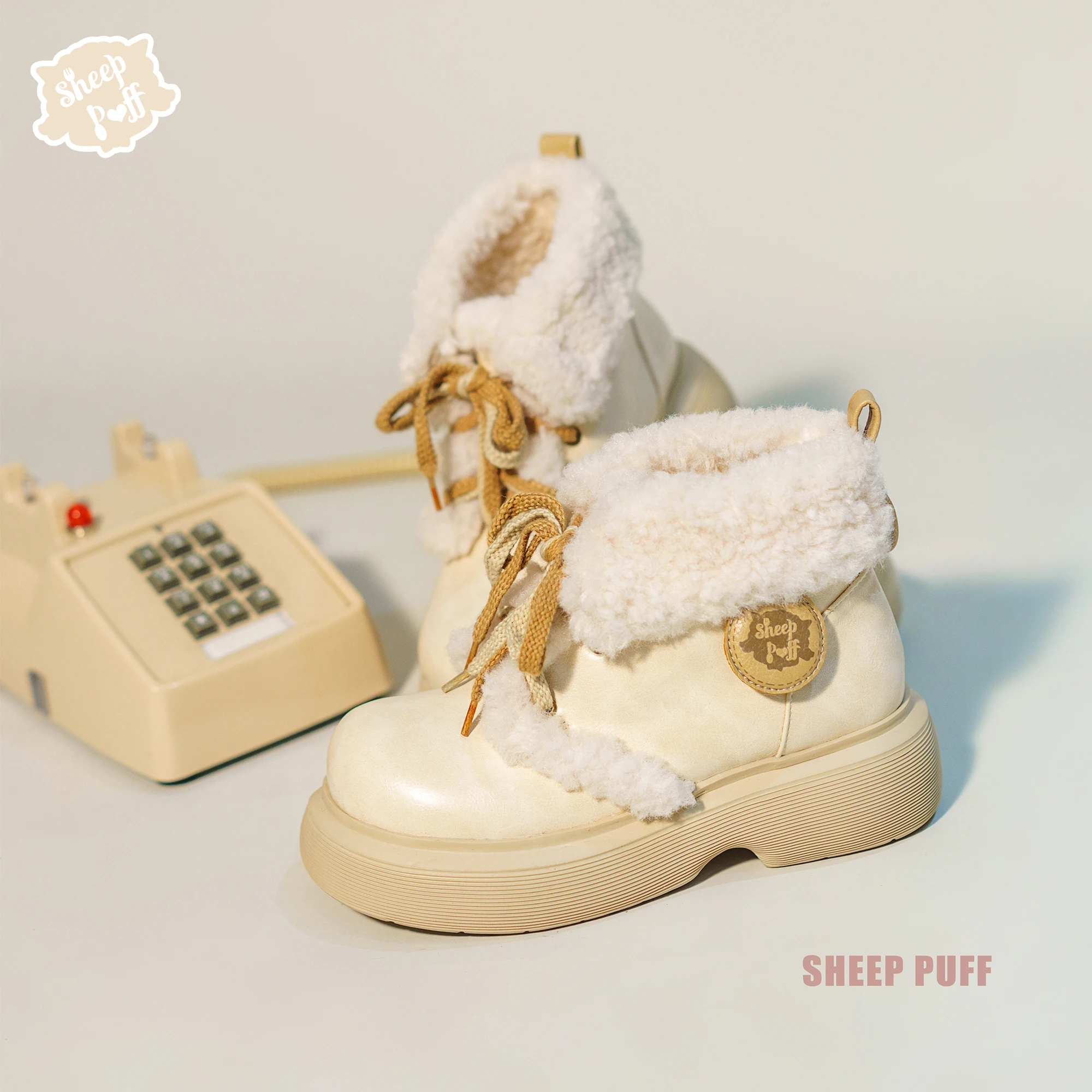 الخريف الشتاء الصوف مبطن الدافئة جولة تو سميكة سوليد أحذية بوت قصيرة الرجعية عارضة اليومية التنقل تنوعا الثلوج الأحذية للنساء #4