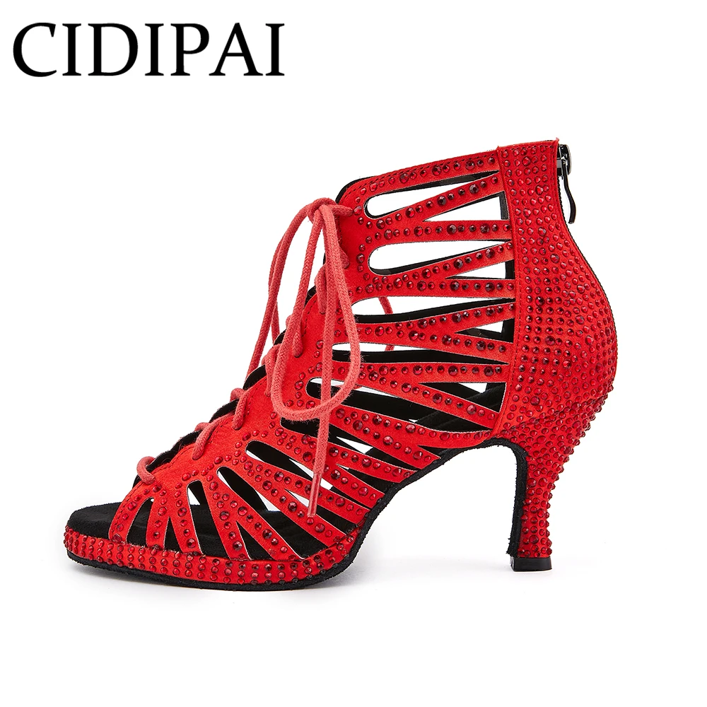 Women's Red Latin Dance Shoes With Platform  Ballroom Tango Salsa Pole Dance Practice Dance High Heels Soft-Sole Party Shoes