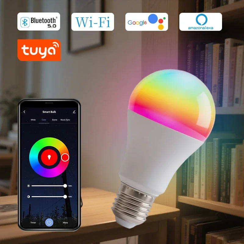 Tuya E27 Smart Bulb WiFi Dimmable LED Light 2700-6500K Color Temperature RGB Full Color Voice Controllable via Alexa Google Home
