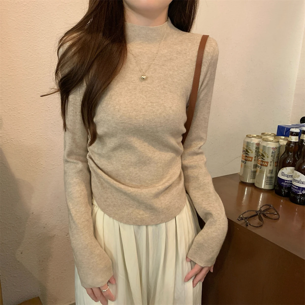 محبوك سترة المرأة البلوفرات الجديدة طويلة الأكمام وهمية الرقبة أضعاف متماسكة سترة البلوز المرأة بلايز البلوزات Sueters De Mujer Q1531 #5