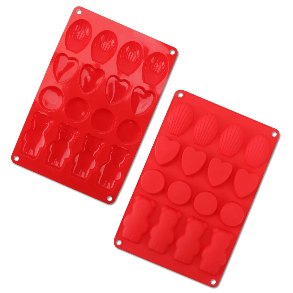 16-Cavity Silicone Baking Accessories DIY Chocolate Mold Bear Round Heart Shaped Shell Cake Mould Cake Mold Silicone Crafts