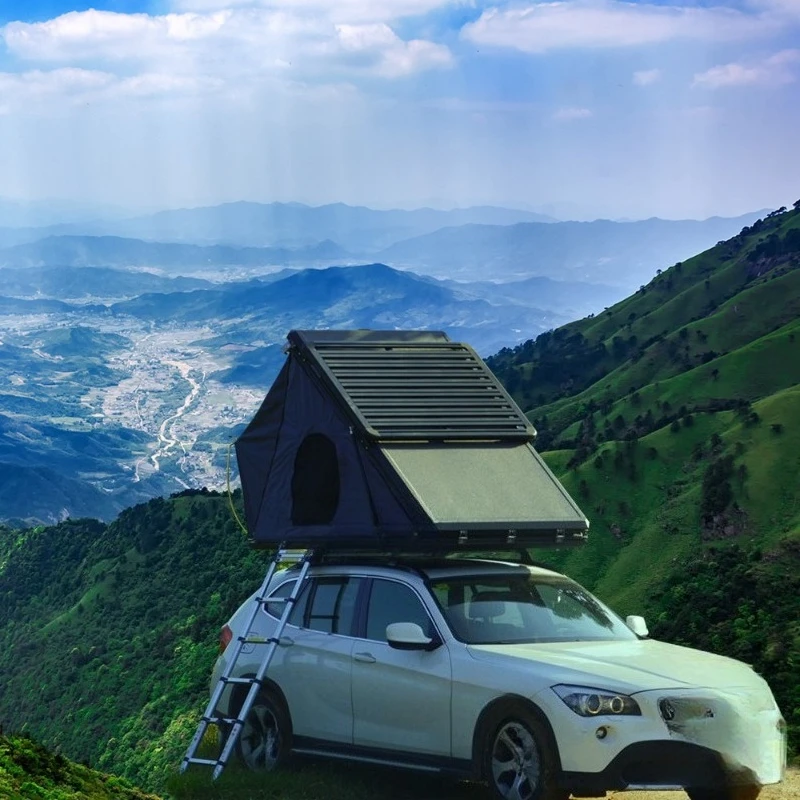 All-aluminum triangular roof tent with car platform and roof frame