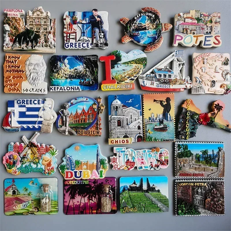 World Tourist Fridge Magnets Chios Greece Belgium France Spain  Norway Jordan PETRA Amsterdam Magnets Refrigerators Home Decor