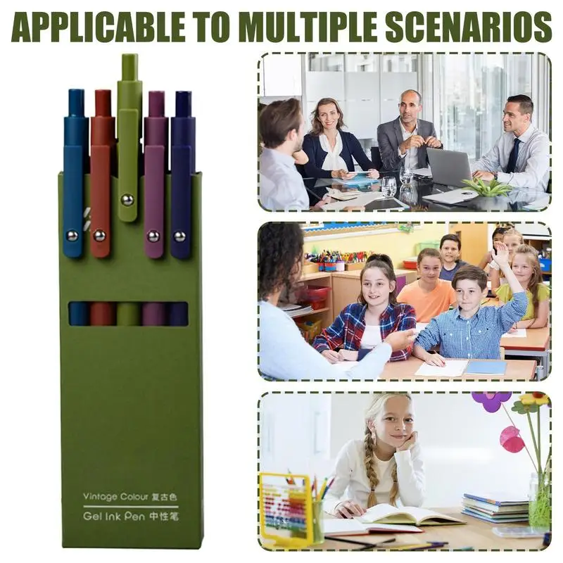 أقلام جل ناعمة تدوين أقلام الكرات الدوّارة مجموعة أقلام جل رفيعة مكونة من 5 أقلام كرة دوارة قابلة للسحب لتدوين الملاحظات اليومية