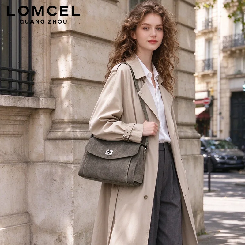 LOMCEL 262 Leather cross-border snaplock small-scale design versatile business bag for women, new style, high-end, retro, single