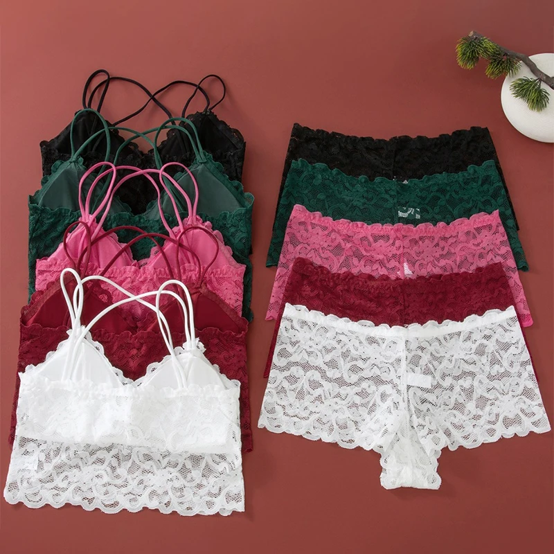 

Женский комплект нижнего белья: кружевной бюстгальтер без косточек и трусики с низкой посадкой, ультратонкое комфортное белье, комплект бра и трусиков