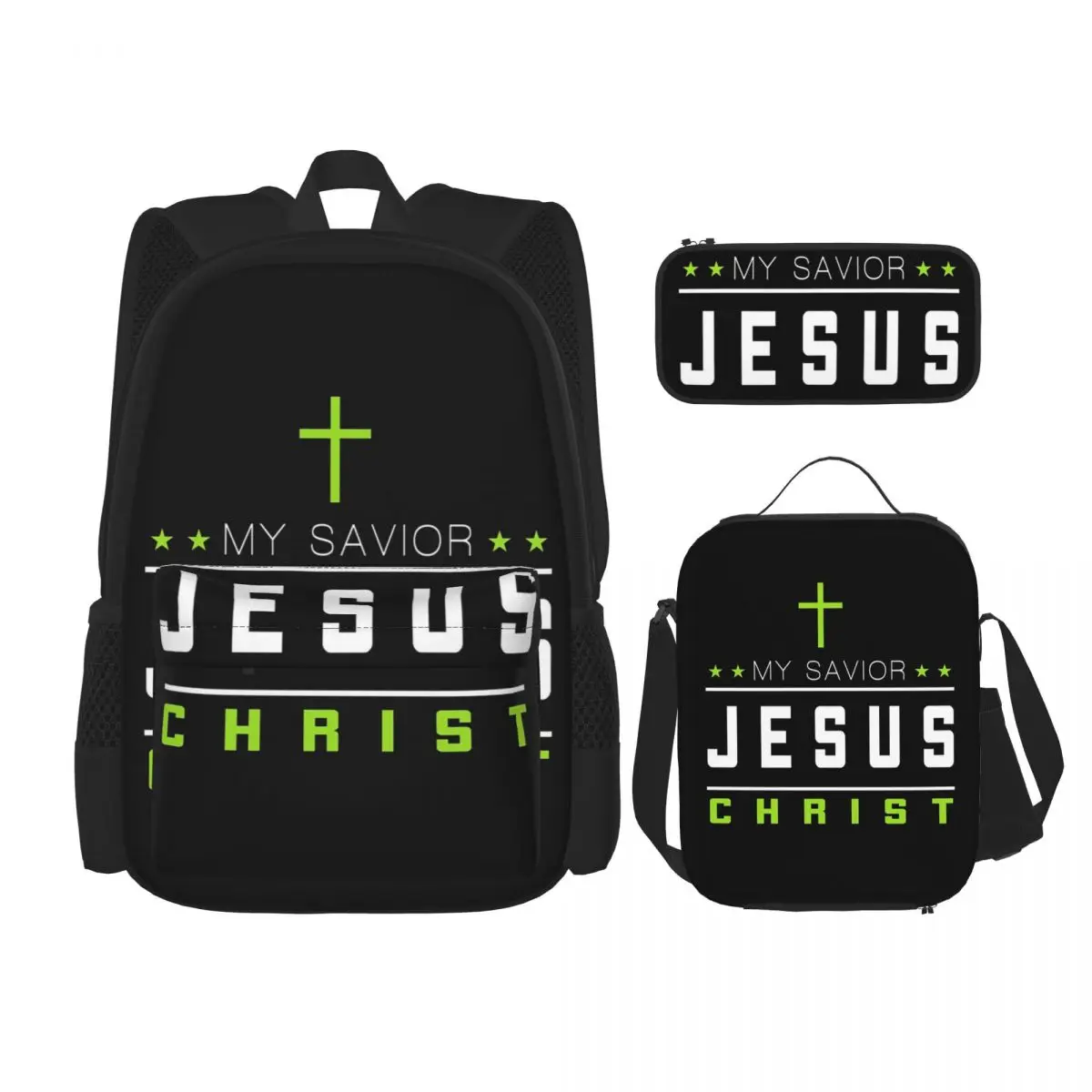 

Catholic Jesus Backpacks Boys Girls Bookbag Children School Bags Cartoon Kids Rucksack Lunch Bag Pen Bag Three-Piece Set