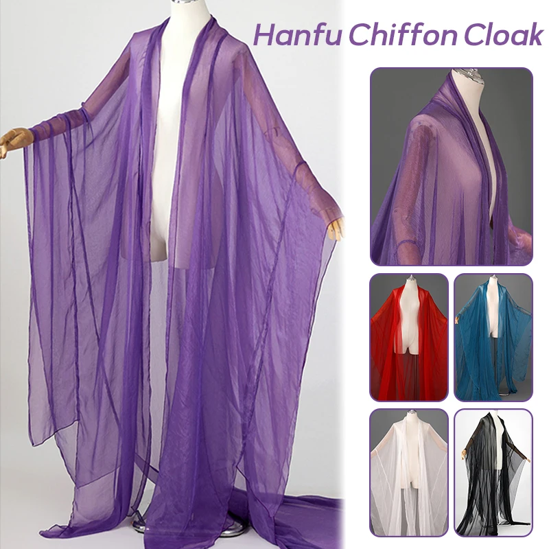 Chinese Ancient Style Hanfu Fairy Long Trailing Tulle Chiffon Hanfu Coat Elegant Large Sleeves Dance Stage Performance Costume