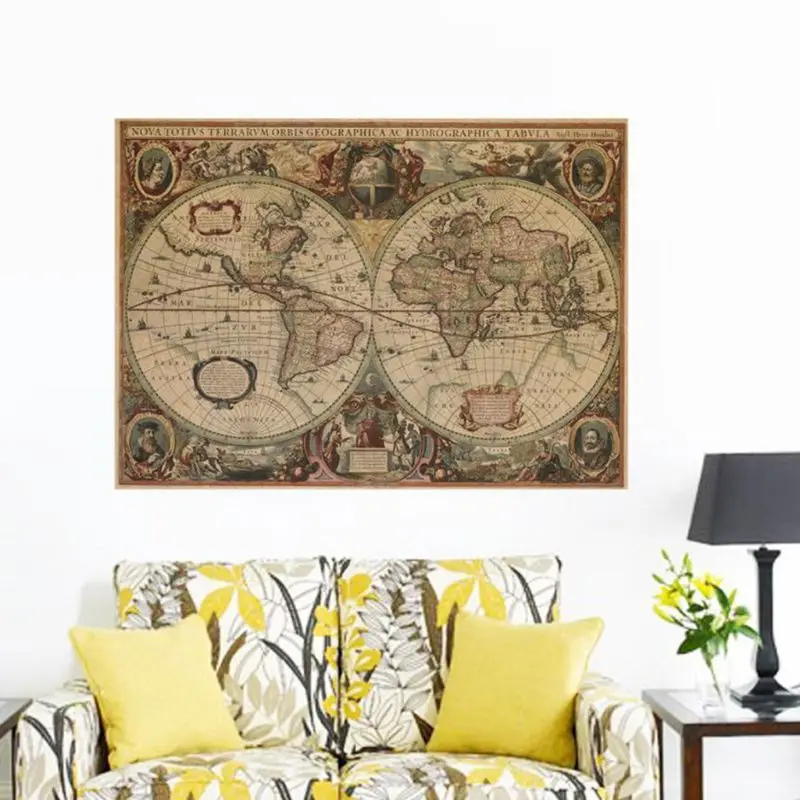 71x50cm Retro Vintage Old World Map Matte Brown Paper Poster Home Decor Drop Shipping