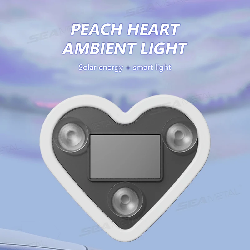 SEAMETAL Universal Car Solar Heart-shaped Light Car Window LED Peach Heart Atmosphere Lamp for Car Exterior Interior Decoration image 2