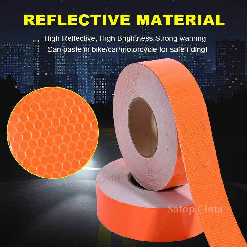 High Intensity Orange Reflective Tape 5cm*50m Waterproof Self-Adhesive Warning Caution Conspicuity Reflectors For Motorcycle Car