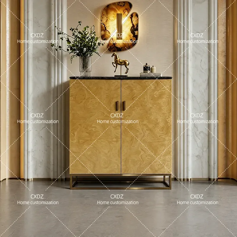 Light Luxury Marble Two Door Shoe Cabinet High End Entrance Locker Side Cabinet for Villa Hallway Storage Furniture