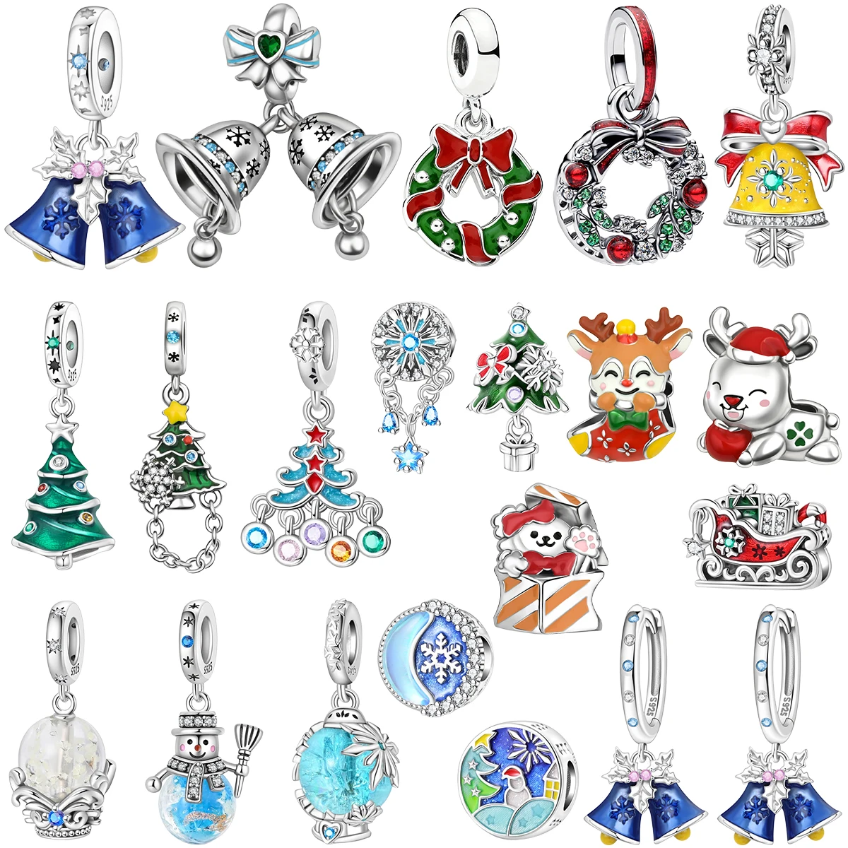 الأصلي 925 فضة شجرة عيد الميلاد سانتا كلوز ثلج قلادة حبة صالح المرأة سوار قلادة DIY عيد الميلاد غرامة هدية #1