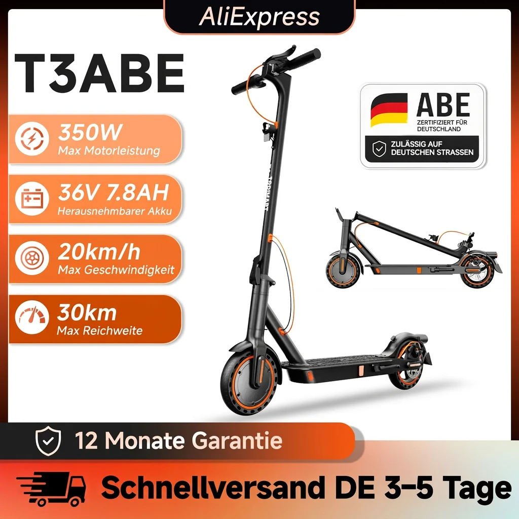 TODIMART T3-ABE Elektroroller, Elektroroller für Erwachsene mit 25-30 km Reichweite, Höchstgeschwindigkeit 24,9 km/h, 8,5 Zoll Vollgummireifen, Doppelbremssystem für Erwachsene und Jugendliche