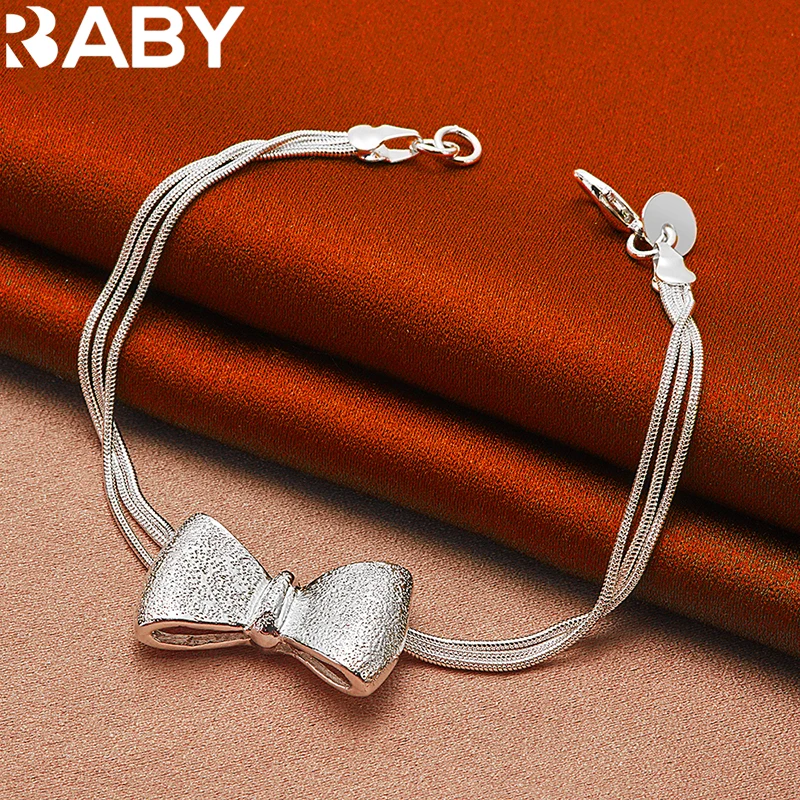 URBABY 925 Sterling Silver Cute Bowknot Bracelet Chain For Woman Fashion Charm Wedding Party Jewelry Christmas Best Gift