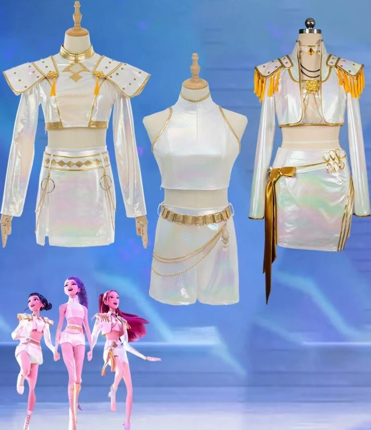 

KPop Demon Hunters Movie Cosplay Rumi ‌Zoey ‌Mira Costume White Golden Laser Halloween Costume Party Outfits for Adults