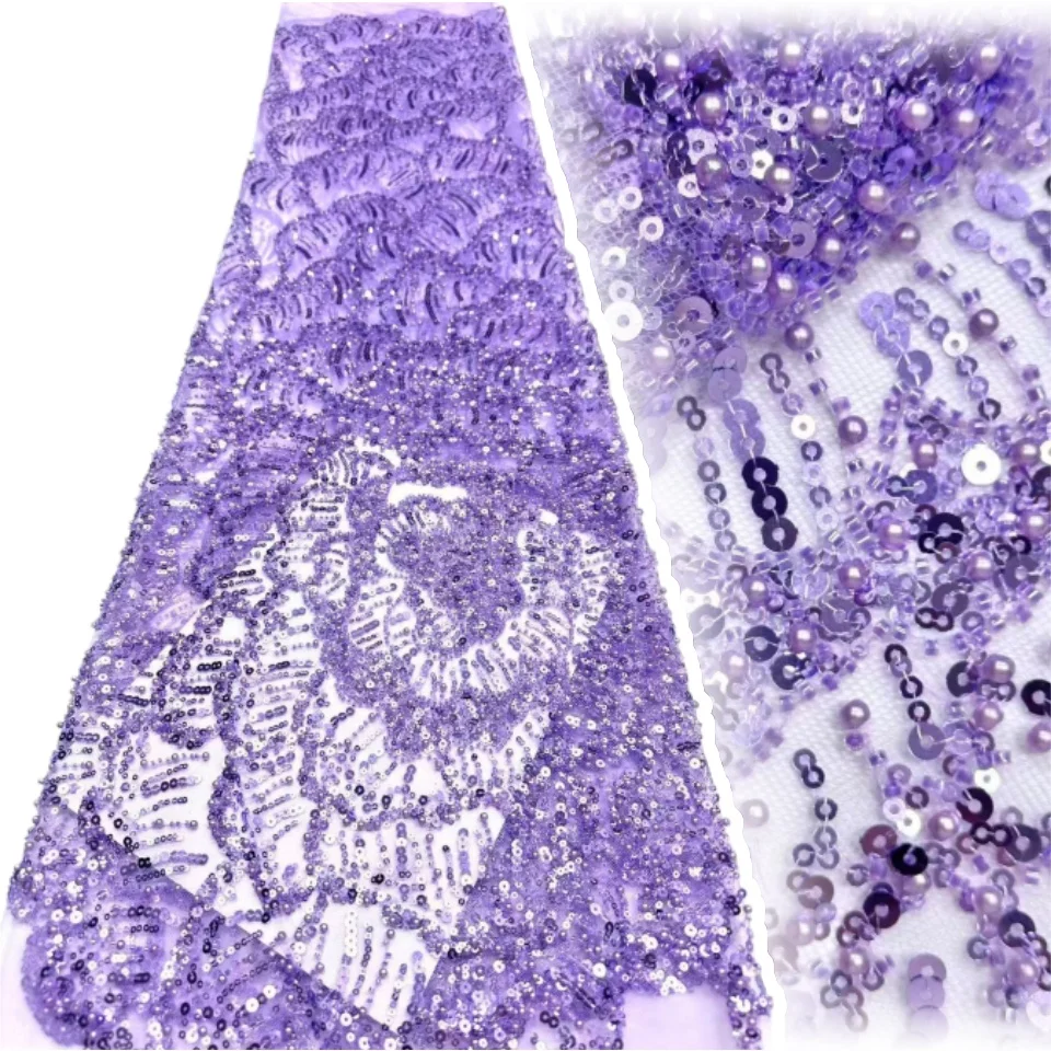 

Newest African Groom Beaded Lace Fabric 2026 High Quality Royal French Sequin Lace Fabric for Women's Wedding Evening Gowns 2215