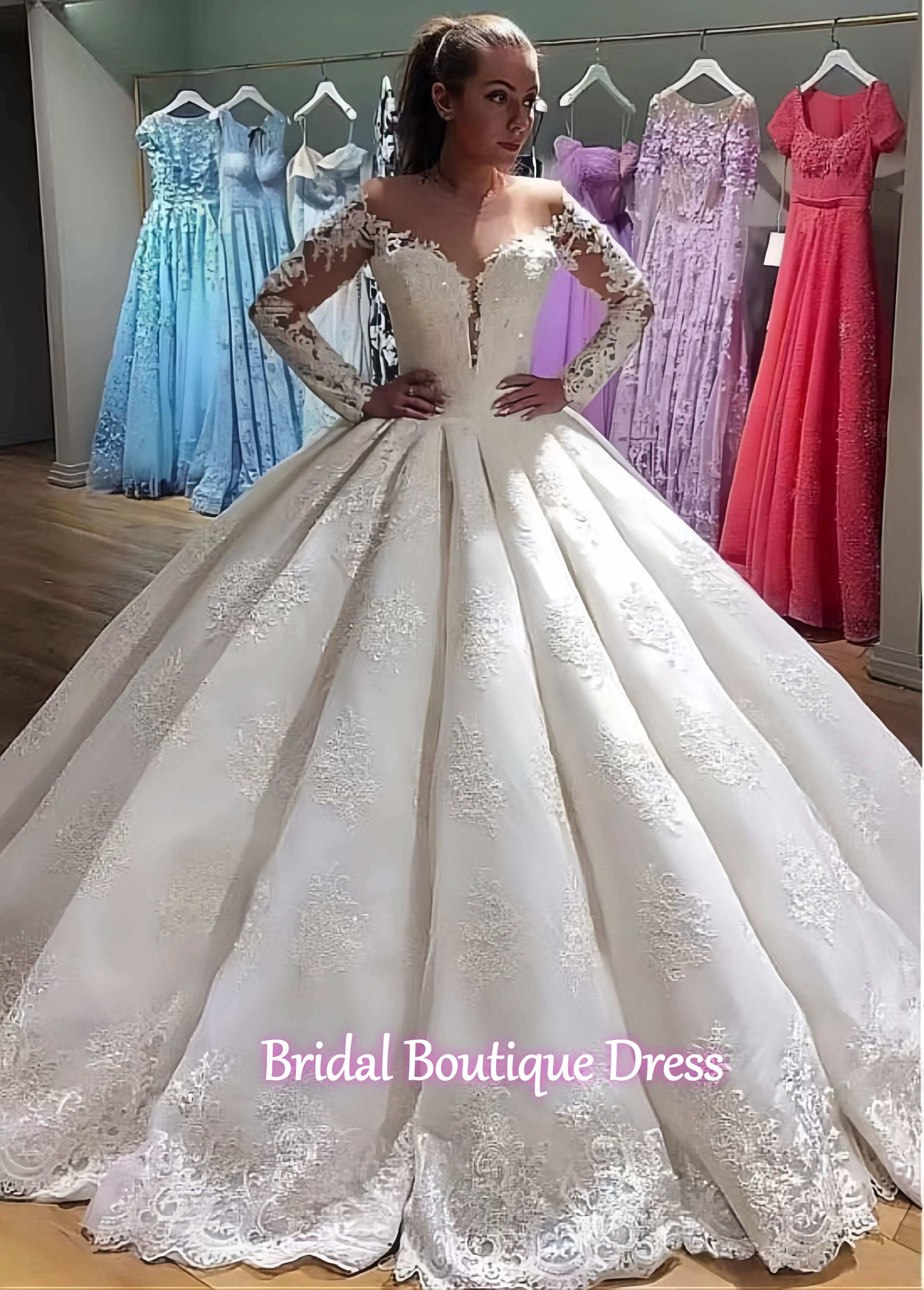 Abiti da sposa personalizzati con perline squisite in pizzo con applicazioni di ballo Abiti da sposa con maniche lunghe sul retro Illusion Robe de Mariee