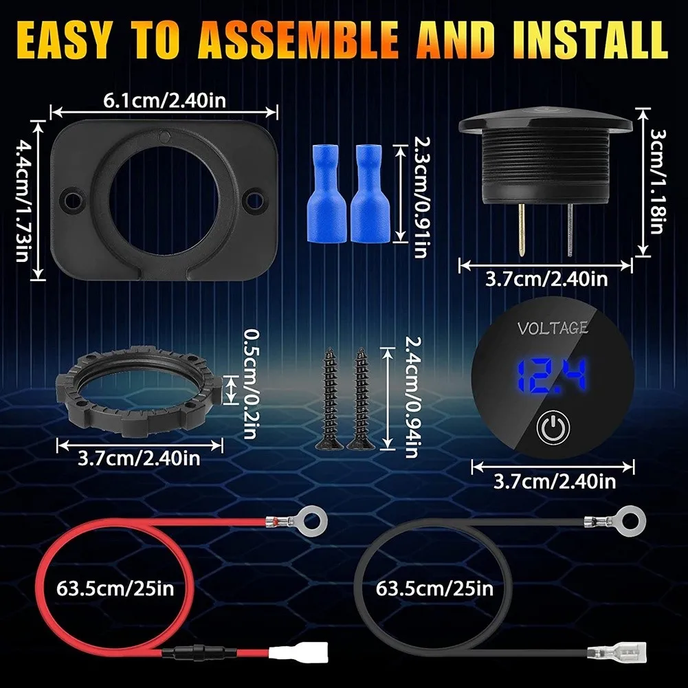 Digital Battery Monitor for 12V 24V DC Power Systems with Touch-Activated Between Voltage and Battery Percentage Readings