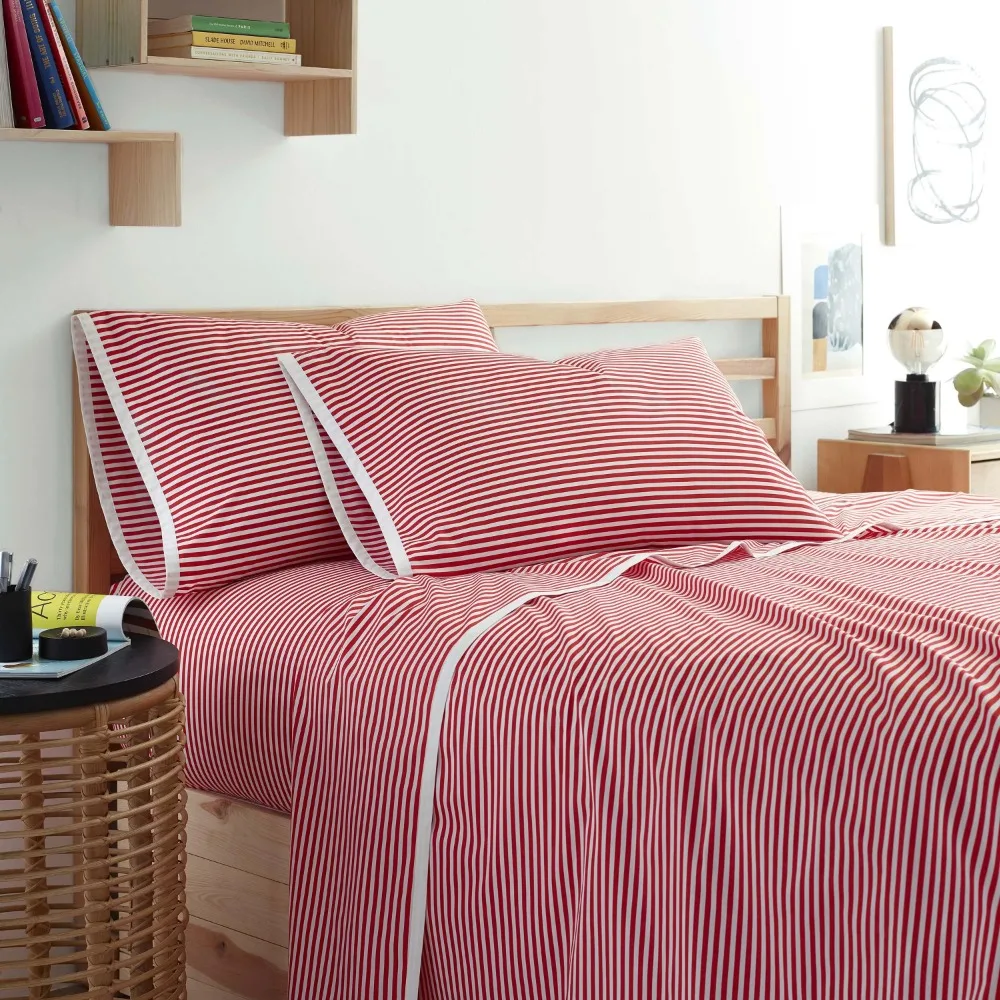 

White/Red Mattress Cover Queen Bedspreads for Bed Cover Full Set Antimicrobial Pinstripe Sheet Set Topper Home Textile