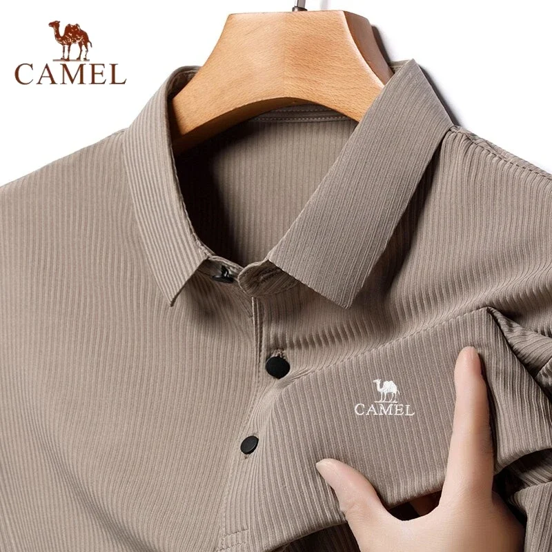 

New Men's Embroidered CAMEL Ice Silk Polo Shirt Summer Korean High End Fashion Business Leisure Breathable Short Sleeved T-shirt