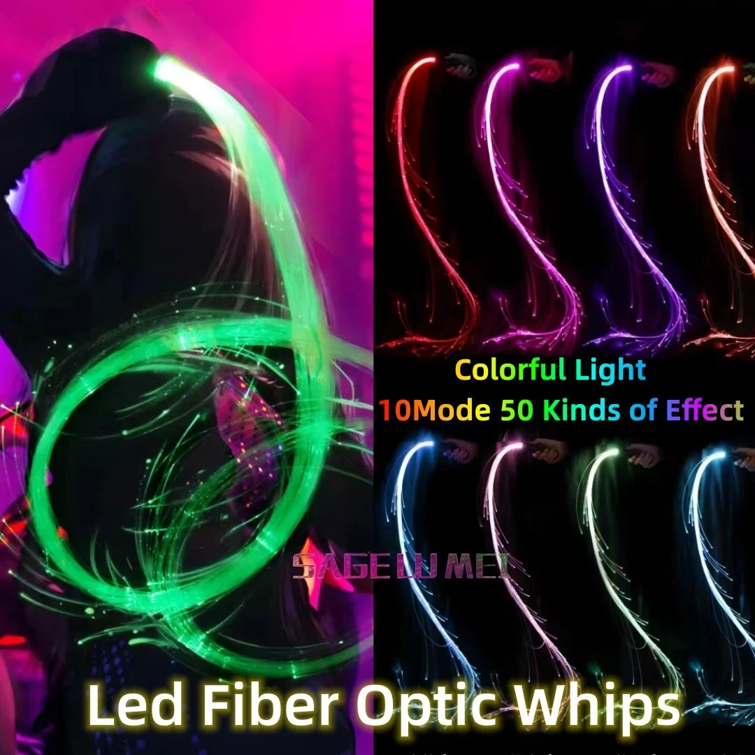 New Super Bright Dance Sparkle Flow Glowing Whips Disco Party Fiber Optics 360° Swivel RGB Multicolor Led Glow Fiber Optic Whips