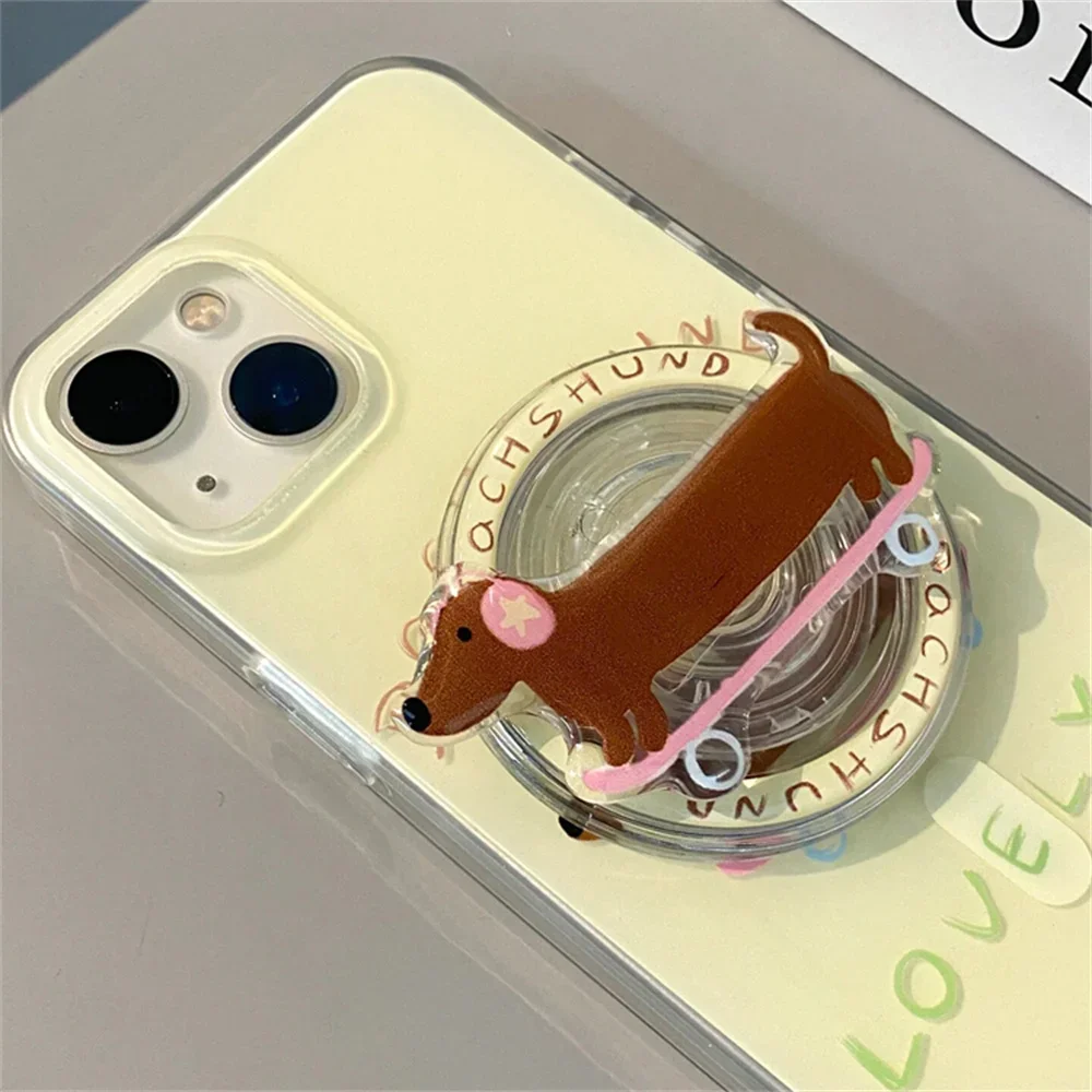 Korea Cute Sausage Dog for Magsafe Magnetic Phone Griptok Grip Tok Stand for IPhone Foldable Wireless Charging Case Holder Ring