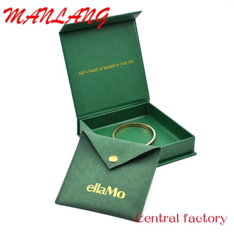 Logo personalizzato regalo braccialetto collana confezione gioiello stile libro set di gioielli scatole verde scuro flip top portagioie magnetico