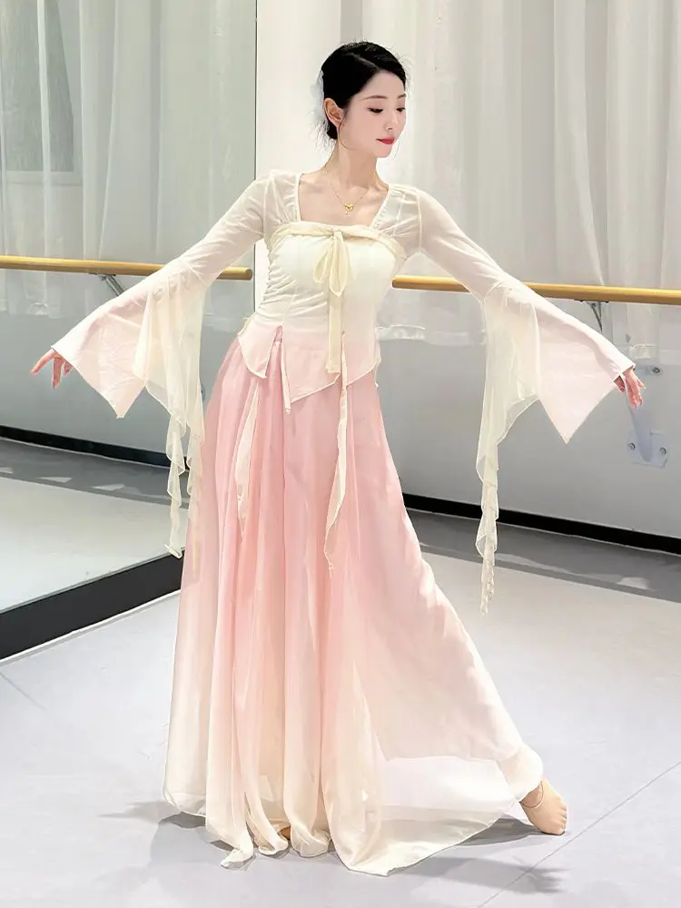 

Новый женский топ из газовой ткани в китайском классическом стиле, элегантный костюм для танцев и выступлений, для занятий по хореографии и ритмике.