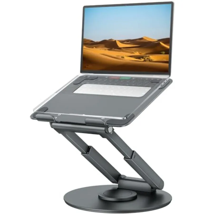 

Telescopic Laptop Stand for Desk with 360° Swivel Base Sit to Stand Height Adjustable Portable Riser Holder for Good Posture Co