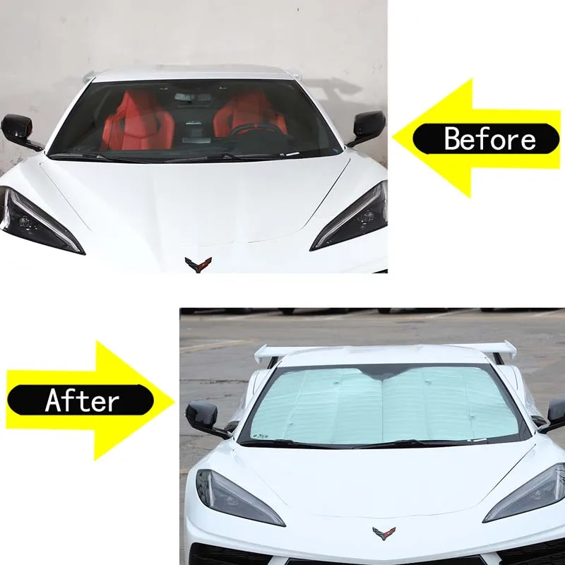 Car Front Glass Sunshade Kit Folding Windshield UV Block Trim Auto Part For Chevrolet Corvette C8 Stringray Z51 Z06 2020-2022